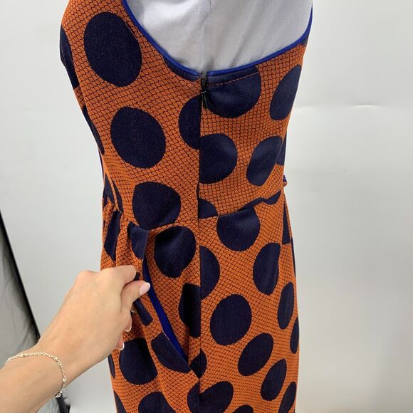 Anthropologie Maeve Dress Womens 4 Orange Black Polka Dot Cross Back Lined - Picture 5 of 15